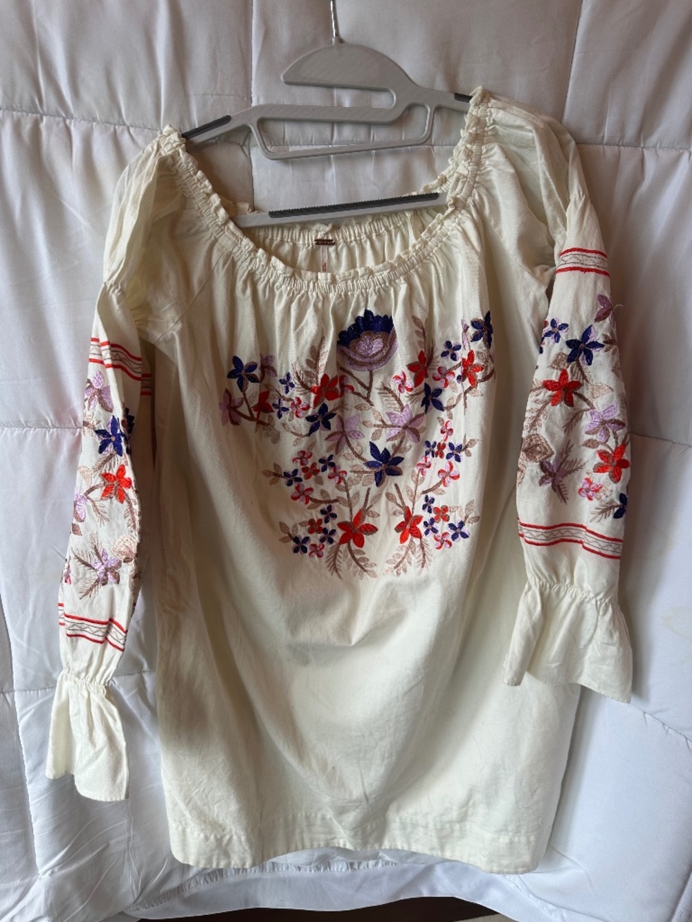 NWT Free People Ivory Embroidered Peasant Tunic Top Size S $148